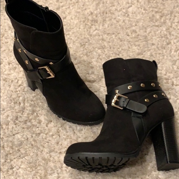 Apt. 9 Shoes - Apt 9 black faux suede ankle boots, gold hardware